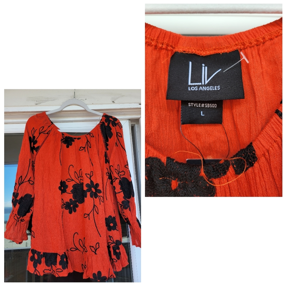Liv Los Angeles Floral Gauze Style Flowy Peasant Top